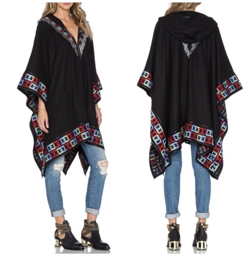 Shore Road Wool Blend Tribal Print Hooded Poncho One Size Nwt